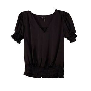 1.STATE Women's Black Puff Sleeve Smocked Blouse Size S V-Neck​